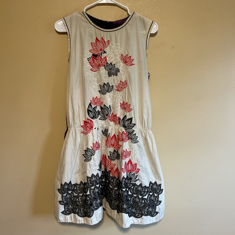 Vivienne Tam Black and Red Sleeveless Floral Lotus Summer Dress Womens size 4